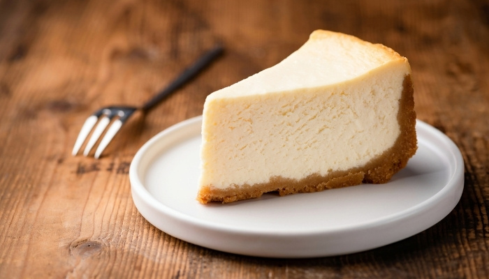 Slice of cheesecake with graham cracker crust featured on our Food Menu Dilworth MN.