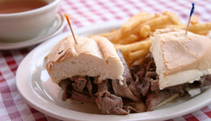 Roast beef sandwich with fries, soup, and classic vibes—Food Menu Dilworth MN favorite.
